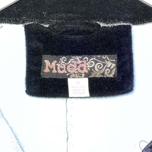 Y2K Rare Mudd Jacket Black Super Soft Velvet inside baby blue Zip Up Size Medium - Picture 9 of 10